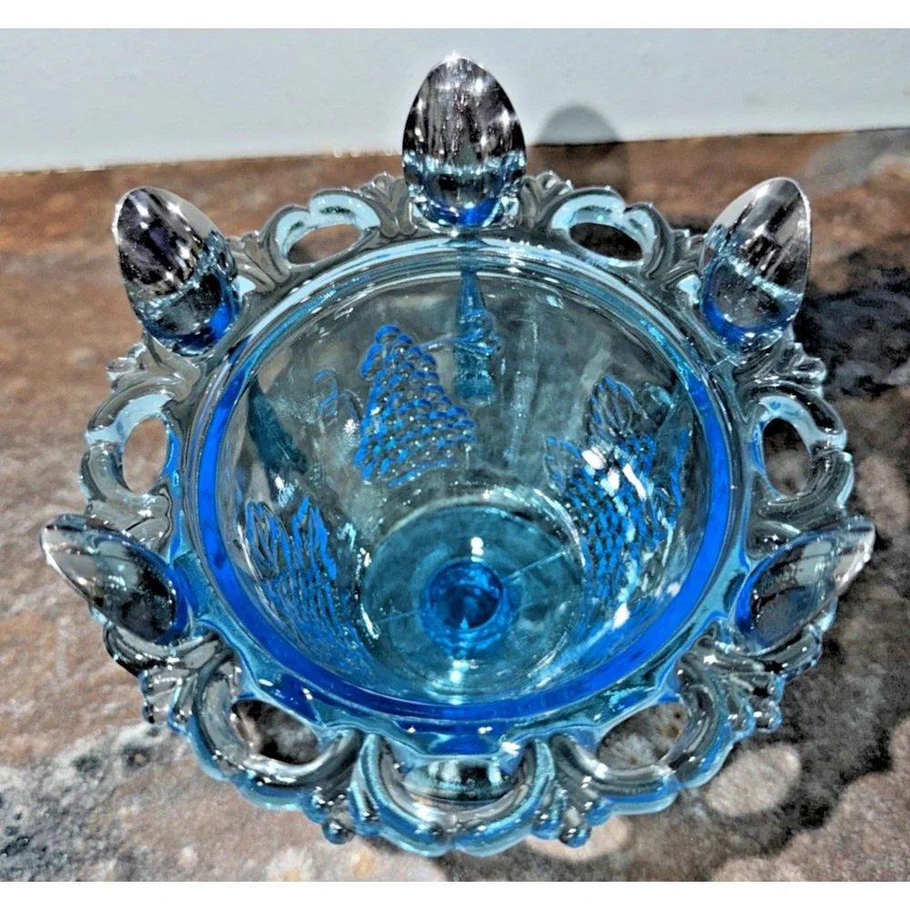 Vintage Indiana Glass Harvest Grape Blue Dessert Set Candy Dish Goblets Spoons
